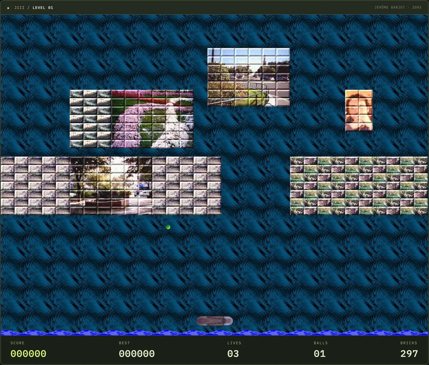 Jarkanoid 3 gameplay with original brick artwork, ball, paddle, and scoreboard